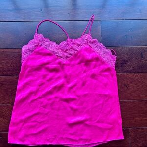 The Impeccable Pig lace-trim cami top in hot pink satin